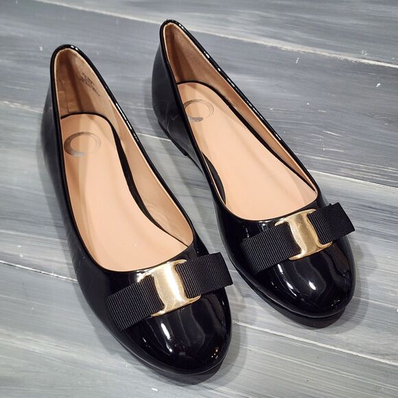 Journee Collection Kim‎ Ballet Flats Black Faux Patent Leather Size 6 - Picture 3 of 13